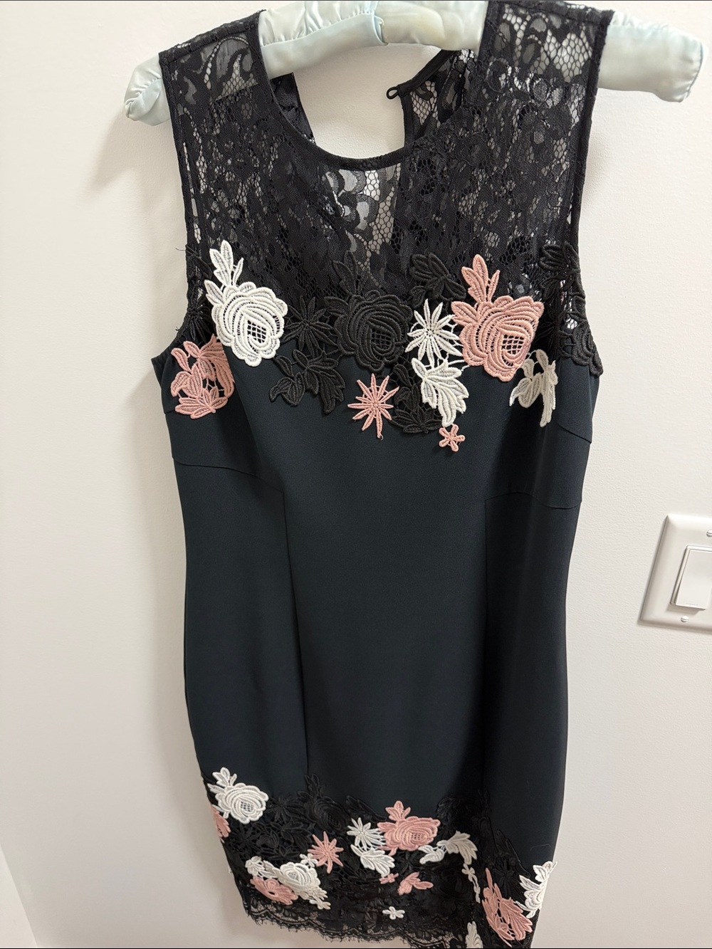 RW&CO. Black Sleeveless Lace Tunic with Pink and Cream Floral Appliqué